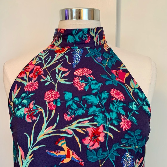 Colorful Halter shift dress Blue Floral Flowy M sleeveless pink blue Summer - Picture 8 of 10